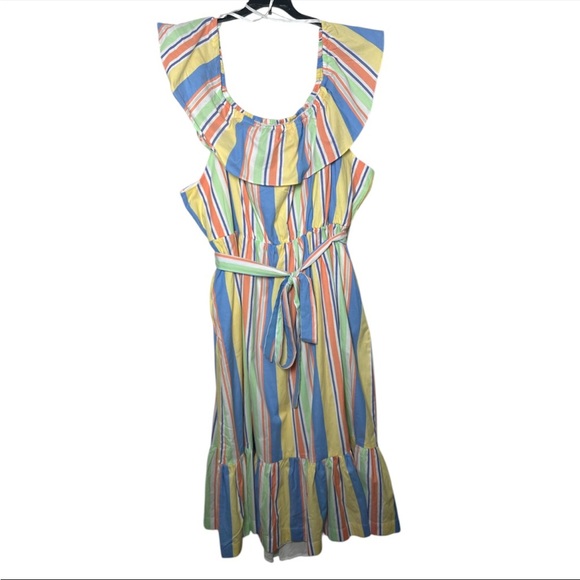 Draper James size 3X Multi color Stripe Off Shoulder Ruffle Midi Dress New - Picture 4 of 8